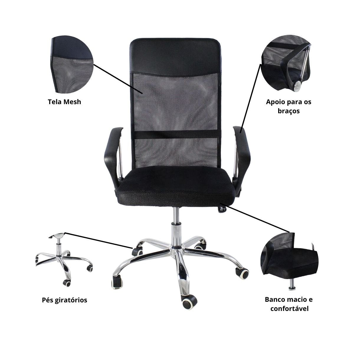 Nagano Mesh Swivel Office Chair Kit 15 Pieces Black