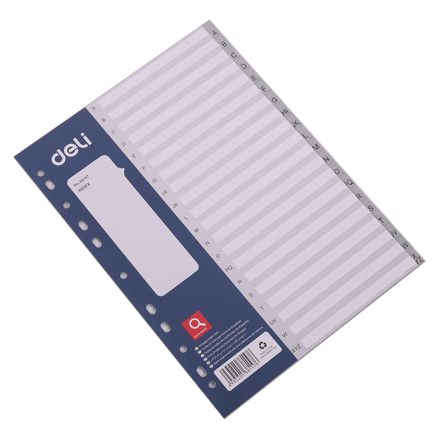 Deli E38157 A4 Document Dividers Grey 20 Pages