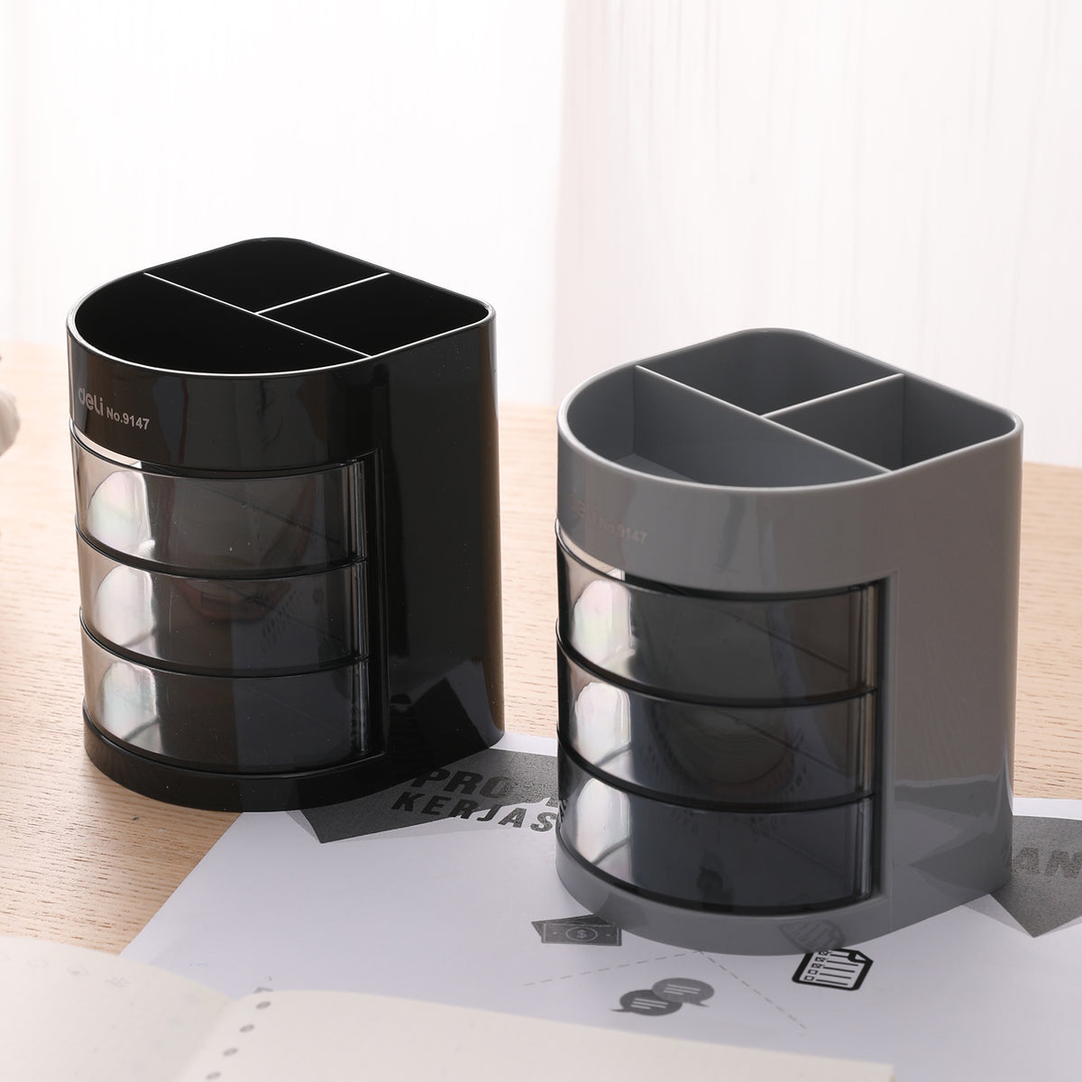Deli E9147 Desk Pen Holder Assorted Colors 3.4 Inch
