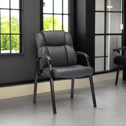CLATINA Lopez Leather Guest Chair with Padded Arms Black