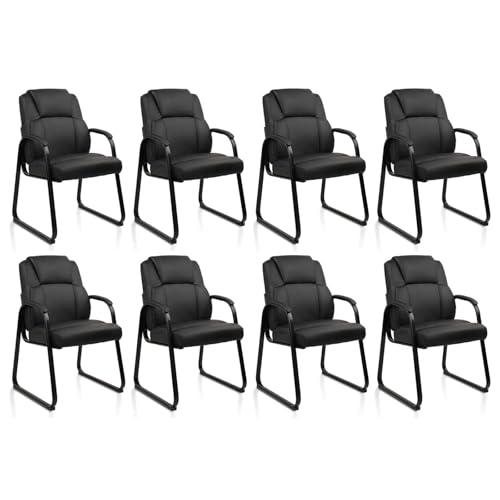 CLATINA Lopez Leather Guest Chair with Padded Arms Black