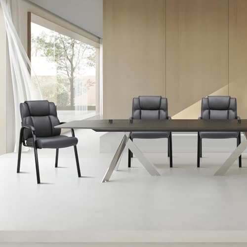 CLATINA Lopez Leather Guest Chair with Padded Arms Black
