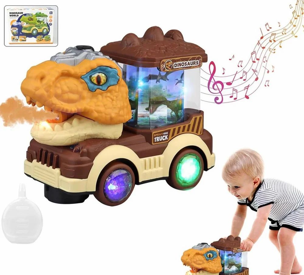 Deodap Dinosaur LED Toy Car with Mist and Music 7.9in