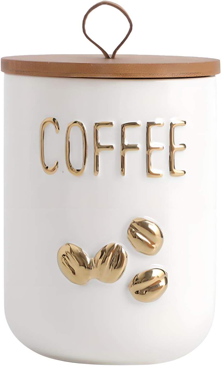 YYW Ceramic Airtight Kitchen Canister Set with Wooden Lid