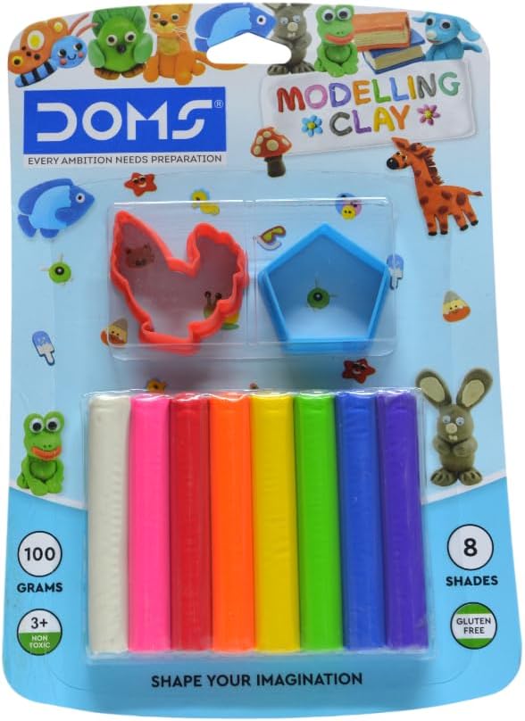Doms 8-Shade Modelling Clay Kit: Soft, Kneadable, 100g, Shape Toys