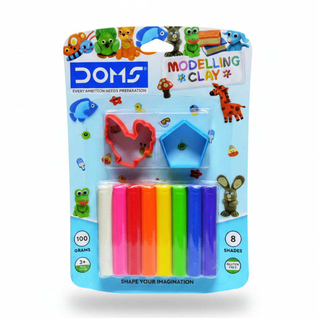 Doms 8-Shade Modelling Clay Kit: Soft, Kneadable, 100g, Shape Toys
