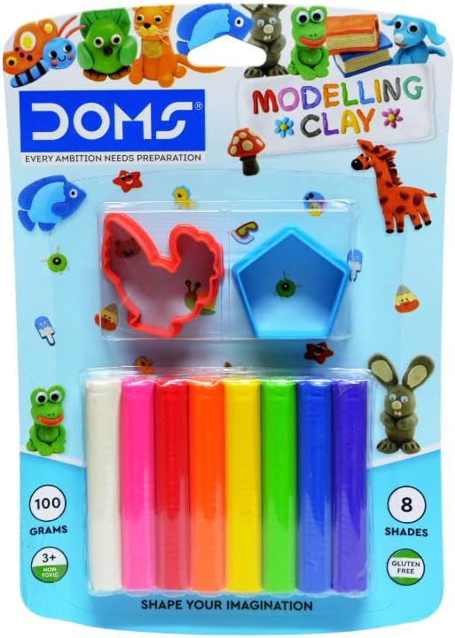 Doms 8-Shade Modelling Clay Kit: Soft, Kneadable, 100g, Shape Toys