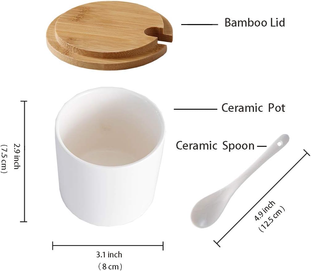 Smarex Ceramic Condiment Jar Set with Bamboo Lids and Tray 3-Piece