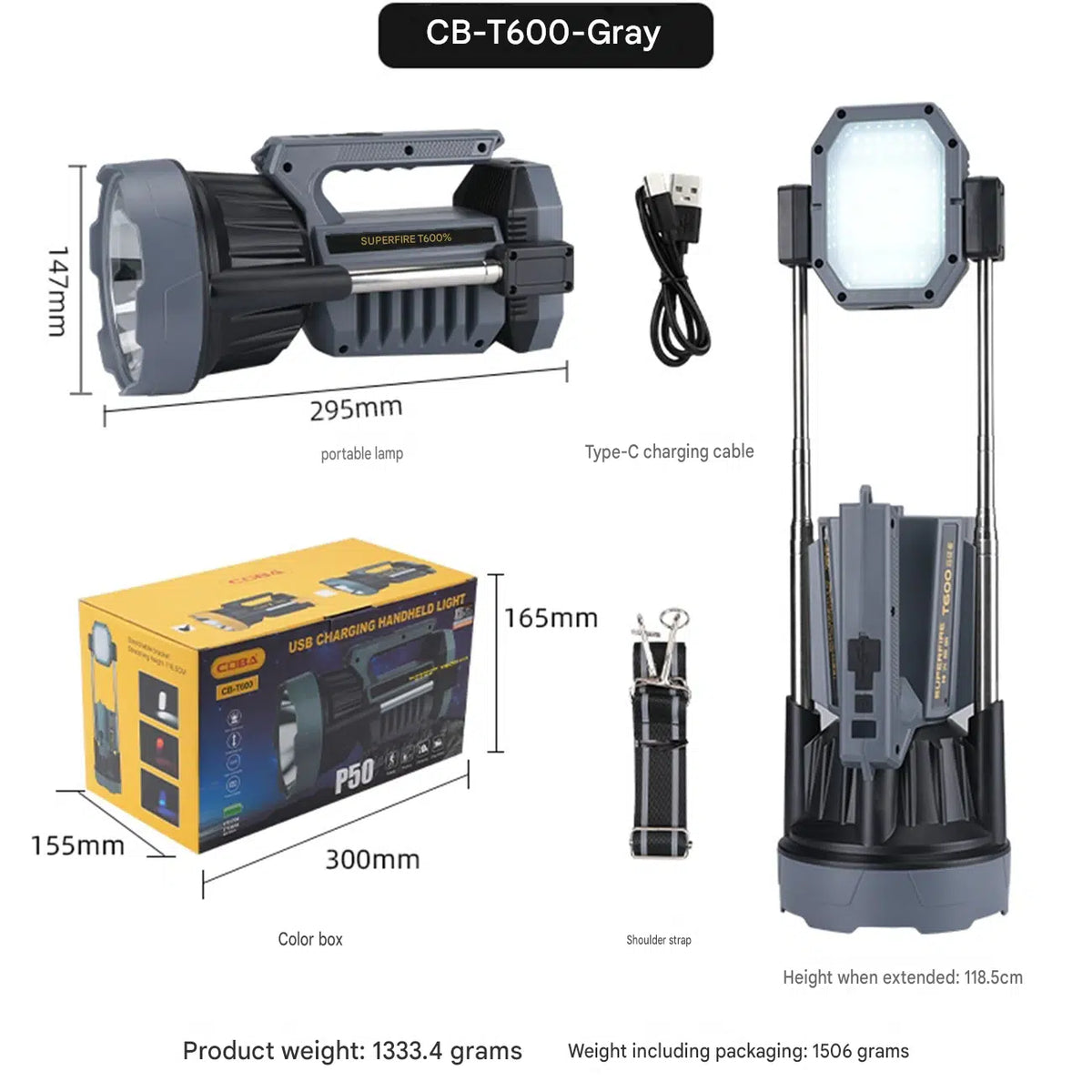 Coba CB-T600 Multi-Functional Rechargeable Flashlight 656 yd - (LANT0007)