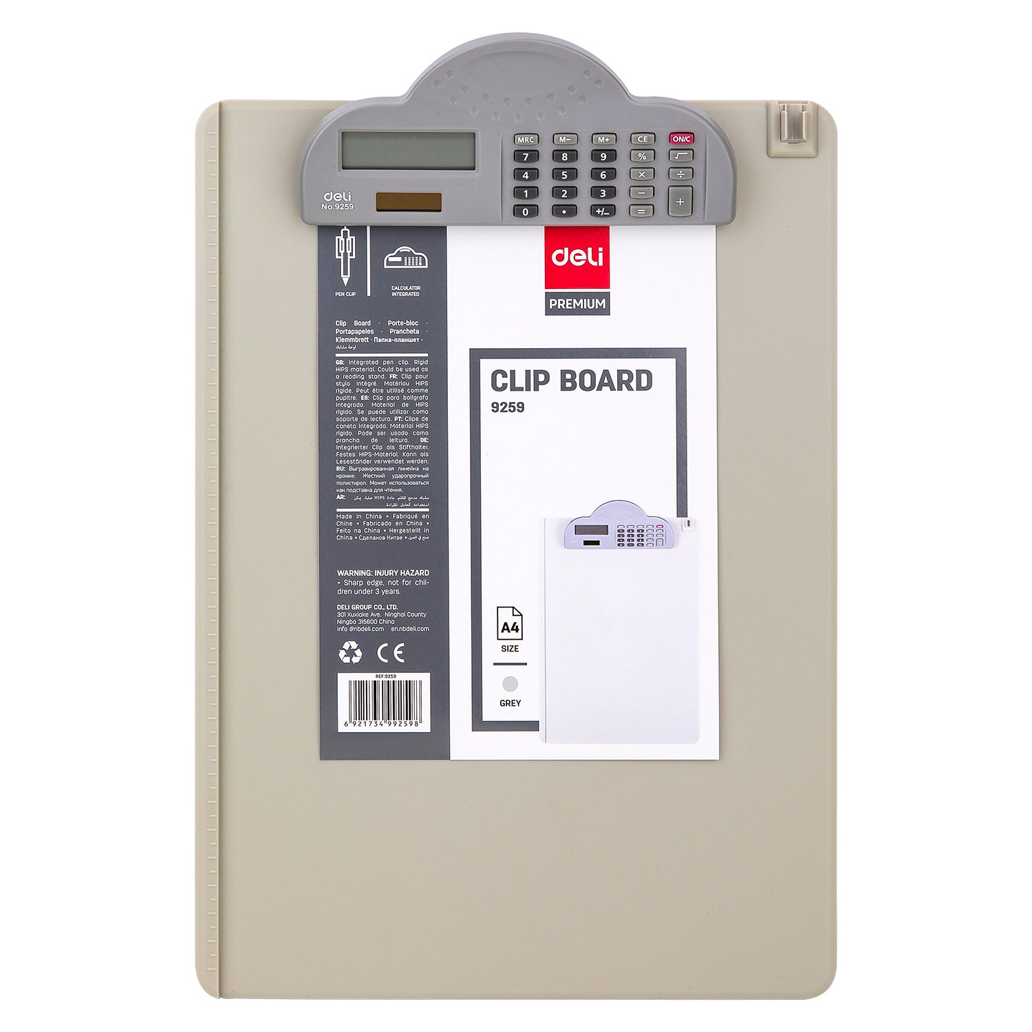 Deli E9259 A4 Clipboard Durable Office Document Holder Gray