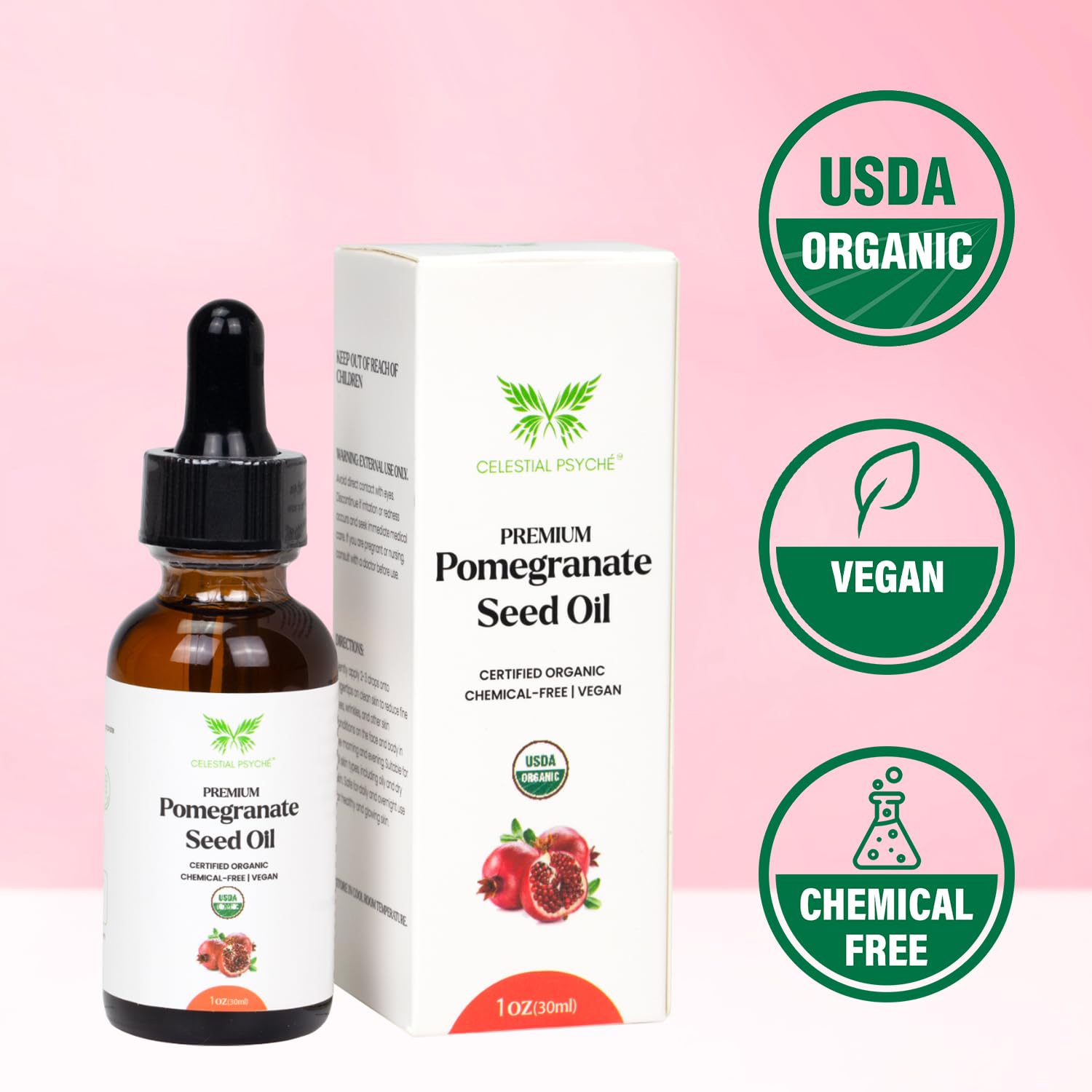 Celestial Psyché Organic Pomegranate Seed Oil 1 oz Pure Natural
