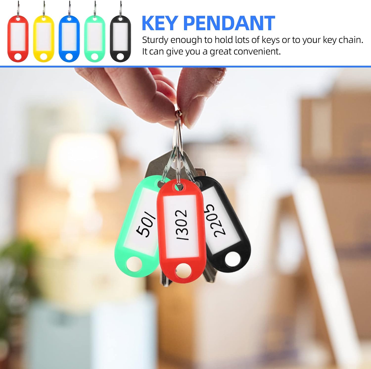 VTECHOLOGY 50-Piece Plastic Key Tags with Label Window and Split Ring