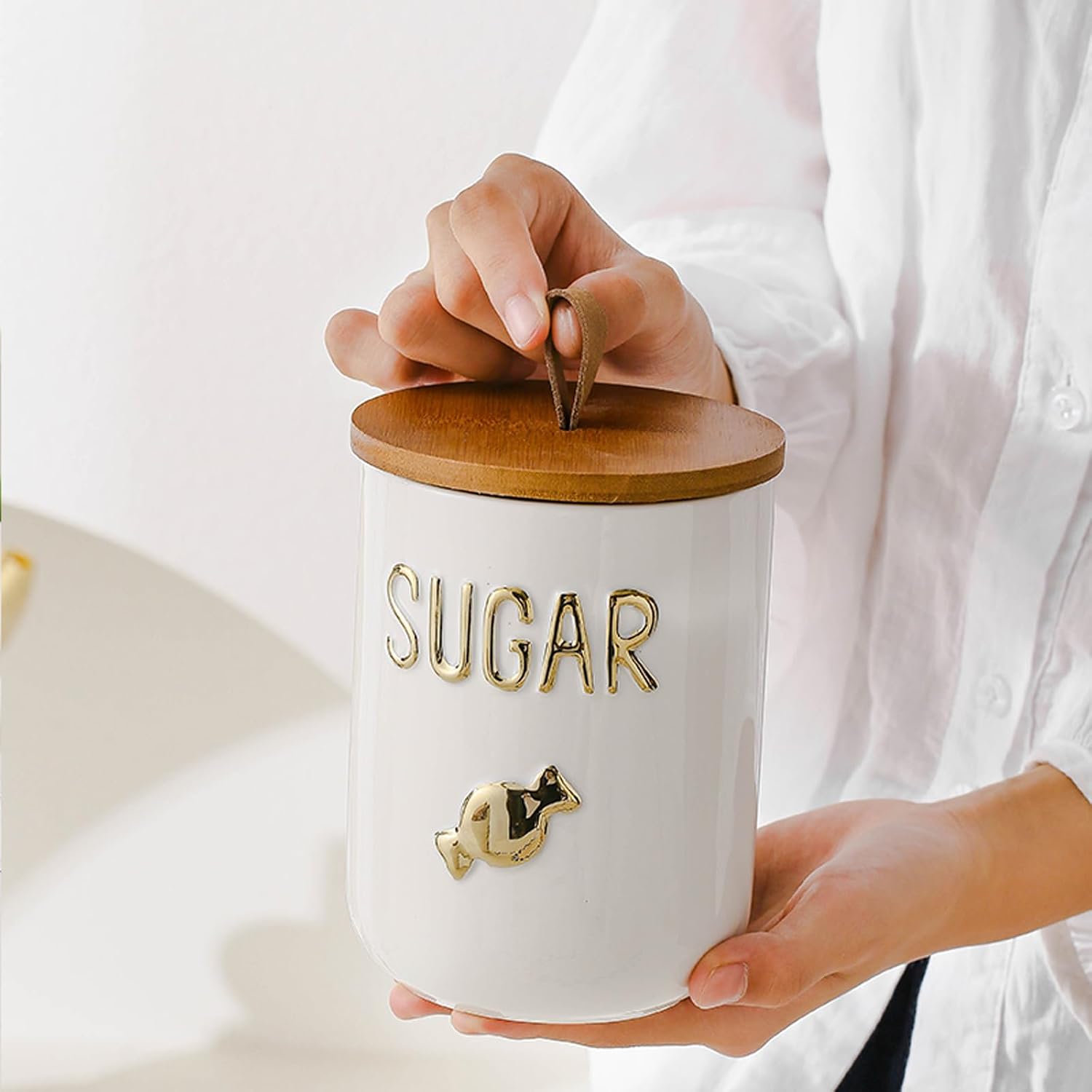 YYW Ceramic Airtight Kitchen Canister Set with Wooden Lid