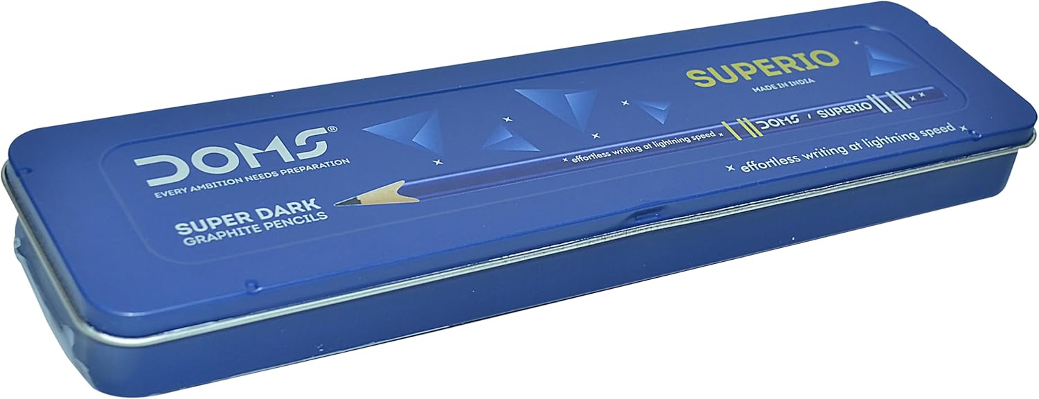 Doms Superio Super Dark Graphite Pencils Tin Pack 12 Pcs Kids Writing
