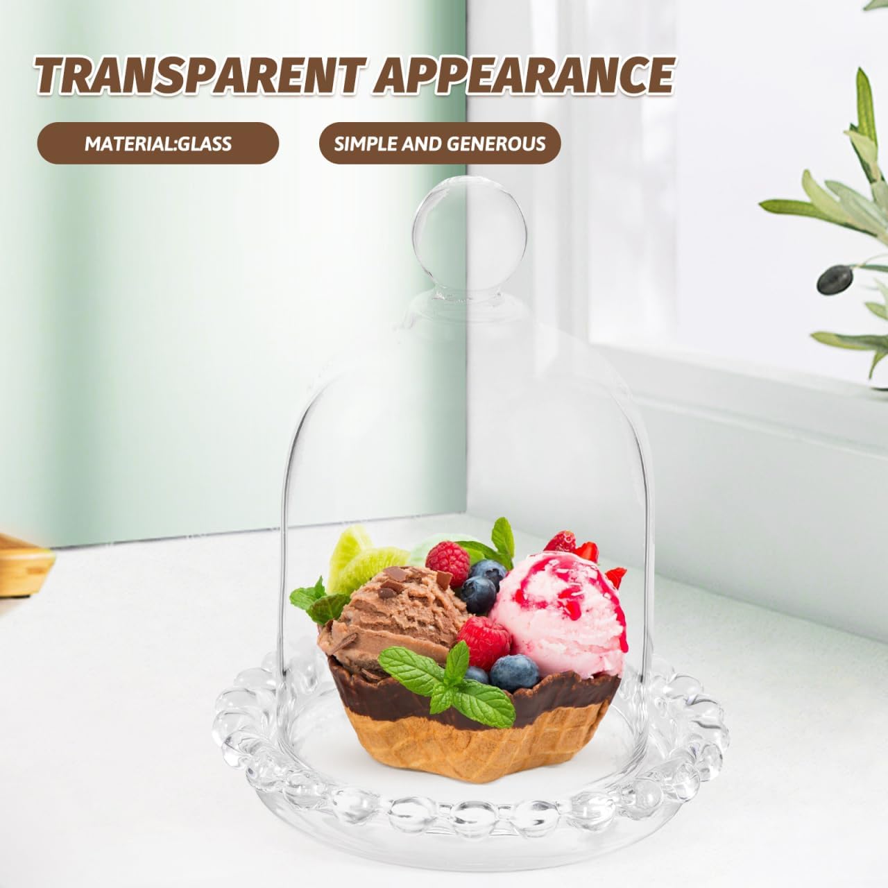 Operitacx Mini Glass Cake Stand with Dome Cover 4-Inch