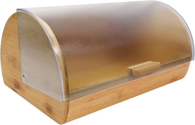 Blue Donuts Bamboo Bread Box with Acrylic Sliding Lid