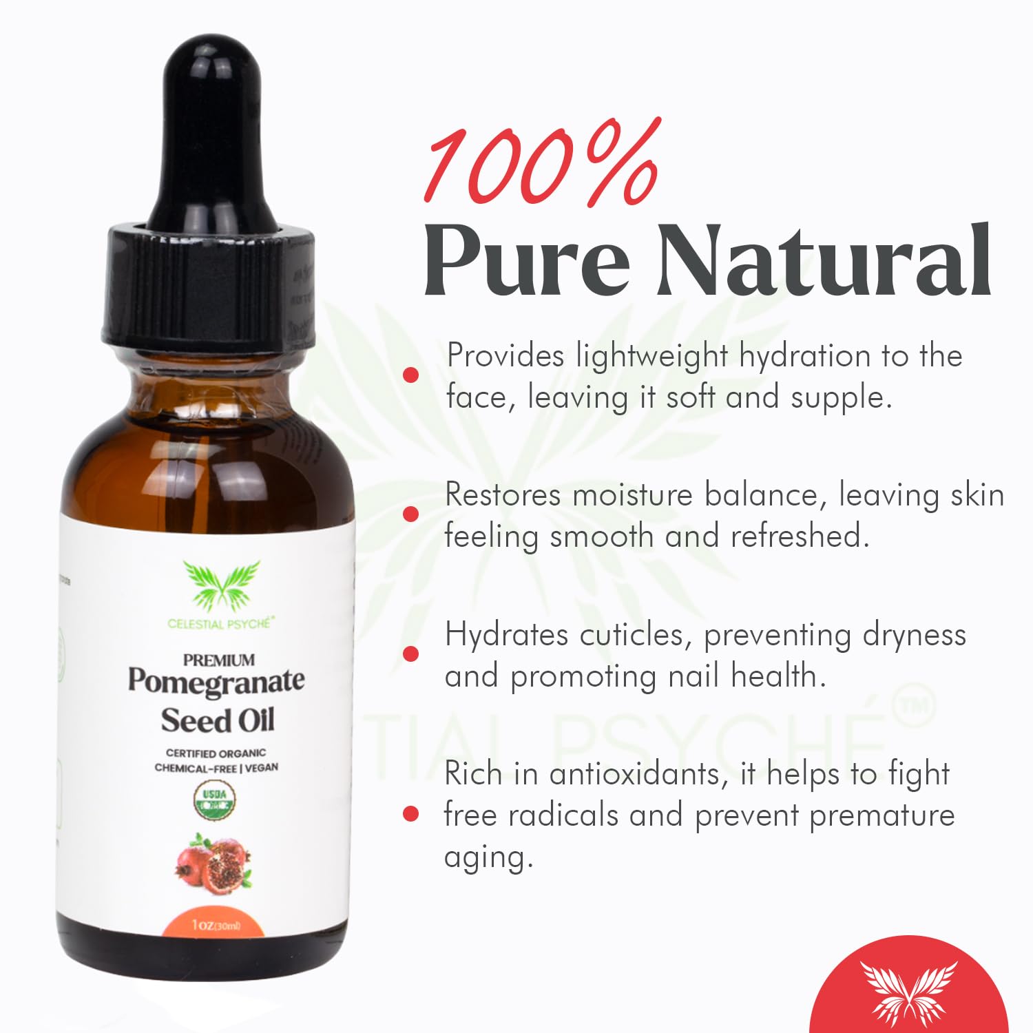 Celestial Psyché Organic Pomegranate Seed Oil 1 oz Pure Natural