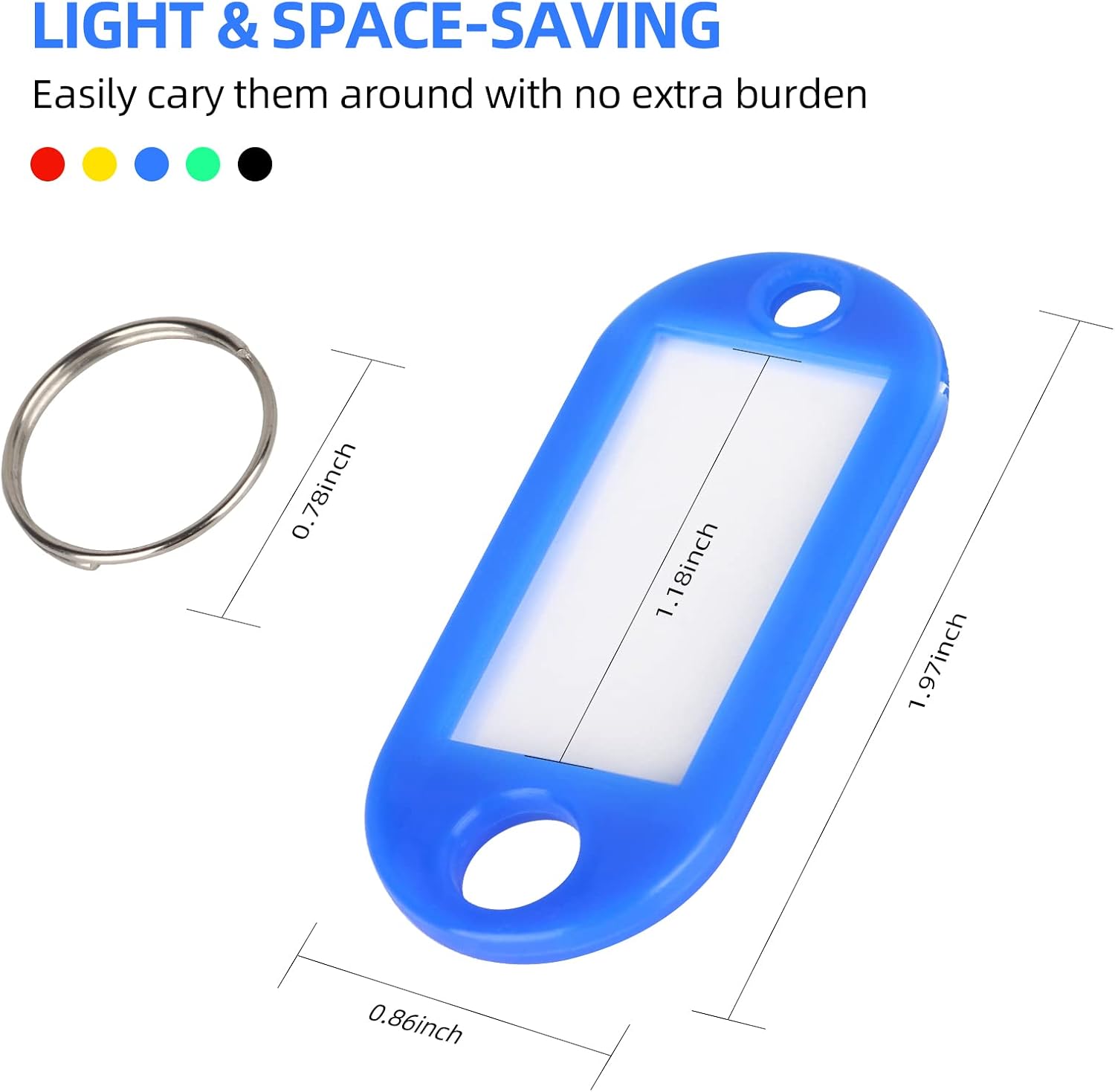 VTECHOLOGY 50-Piece Plastic Key Tags with Label Window and Split Ring
