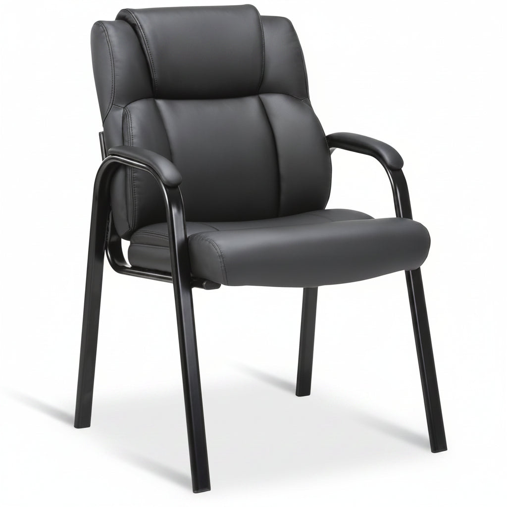 CLATINA Lopez Leather Guest Chair with Padded Arms Black