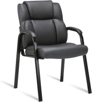 CLATINA Lopez Leather Guest Chair with Padded Arms Black
