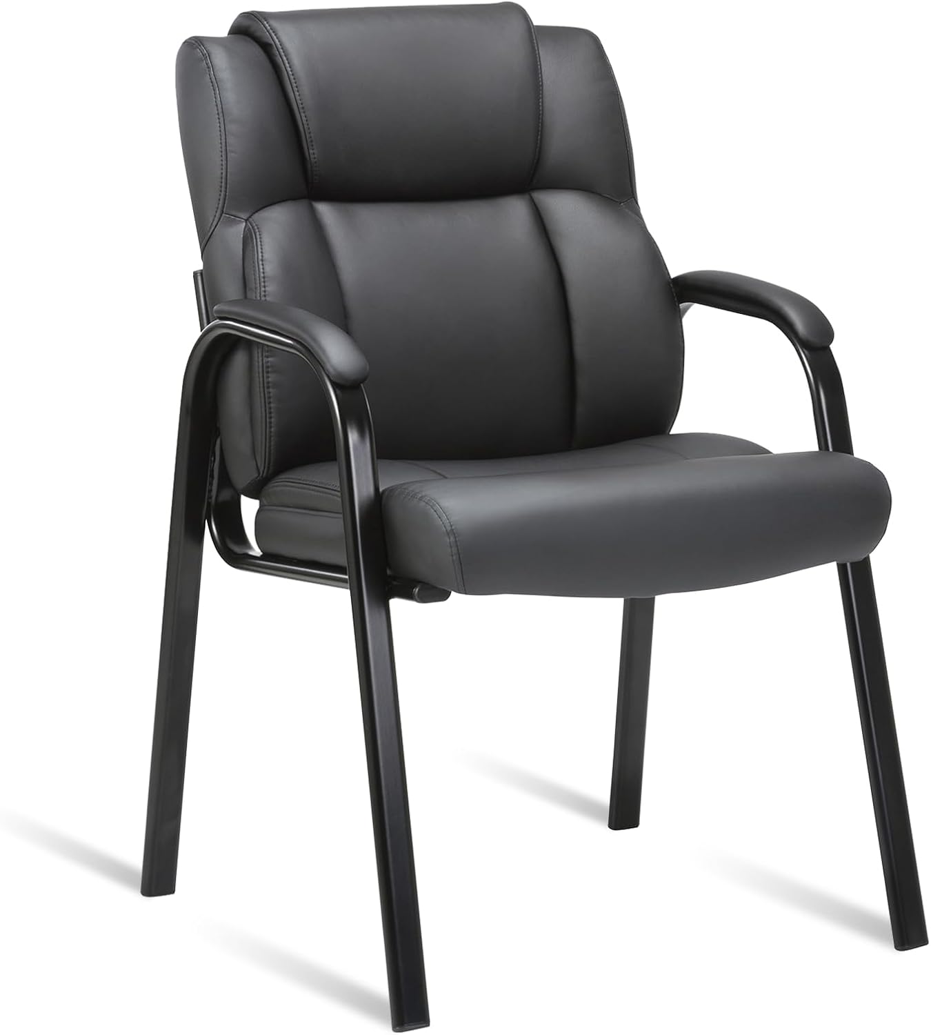 CLATINA Lopez Leather Guest Chair with Padded Arms Black