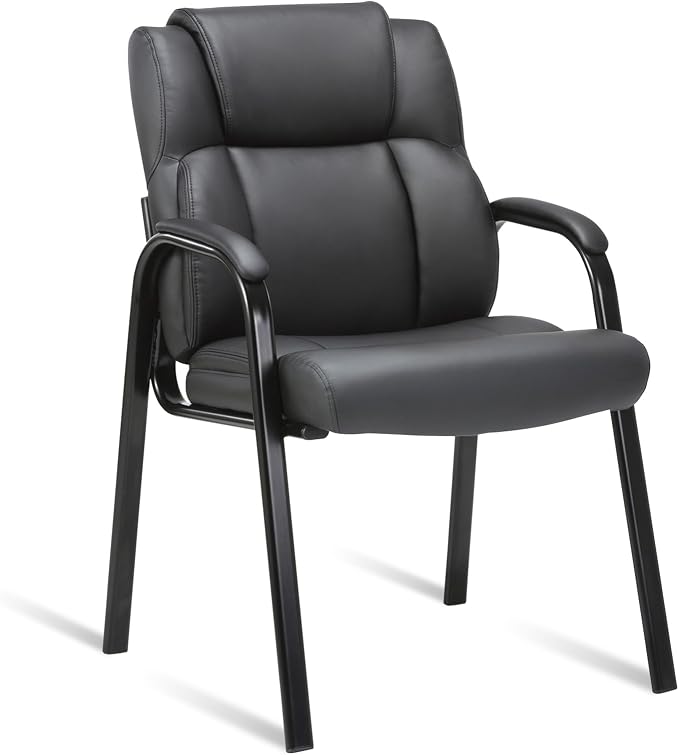 CLATINA Lopez Leather Guest Chair with Padded Arms Black