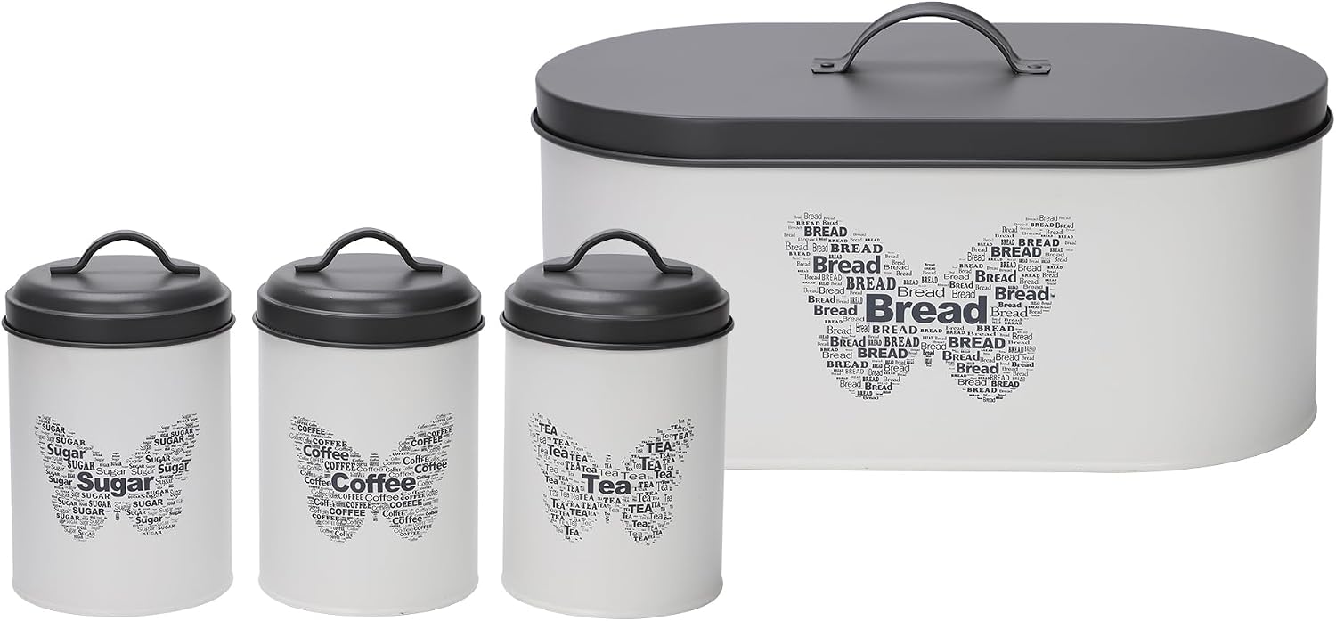 Simpa 4-Piece Metal Kitchen Storage Set with Bread Bin Canisters