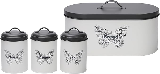 Simpa 4-Piece Metal Kitchen Storage Set with Bread Bin Canisters