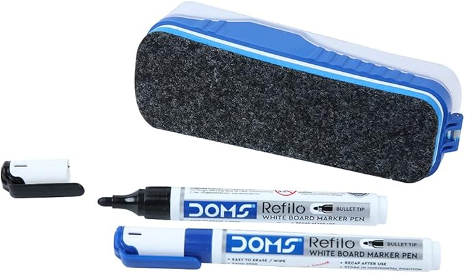 Doms Magnetic Whiteboard Duster with 2 Dry-Erase Markers Set