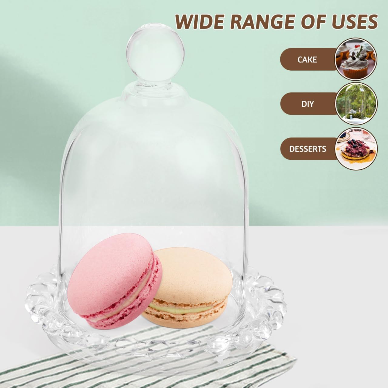 Operitacx Mini Glass Cake Stand with Dome Cover 4-Inch