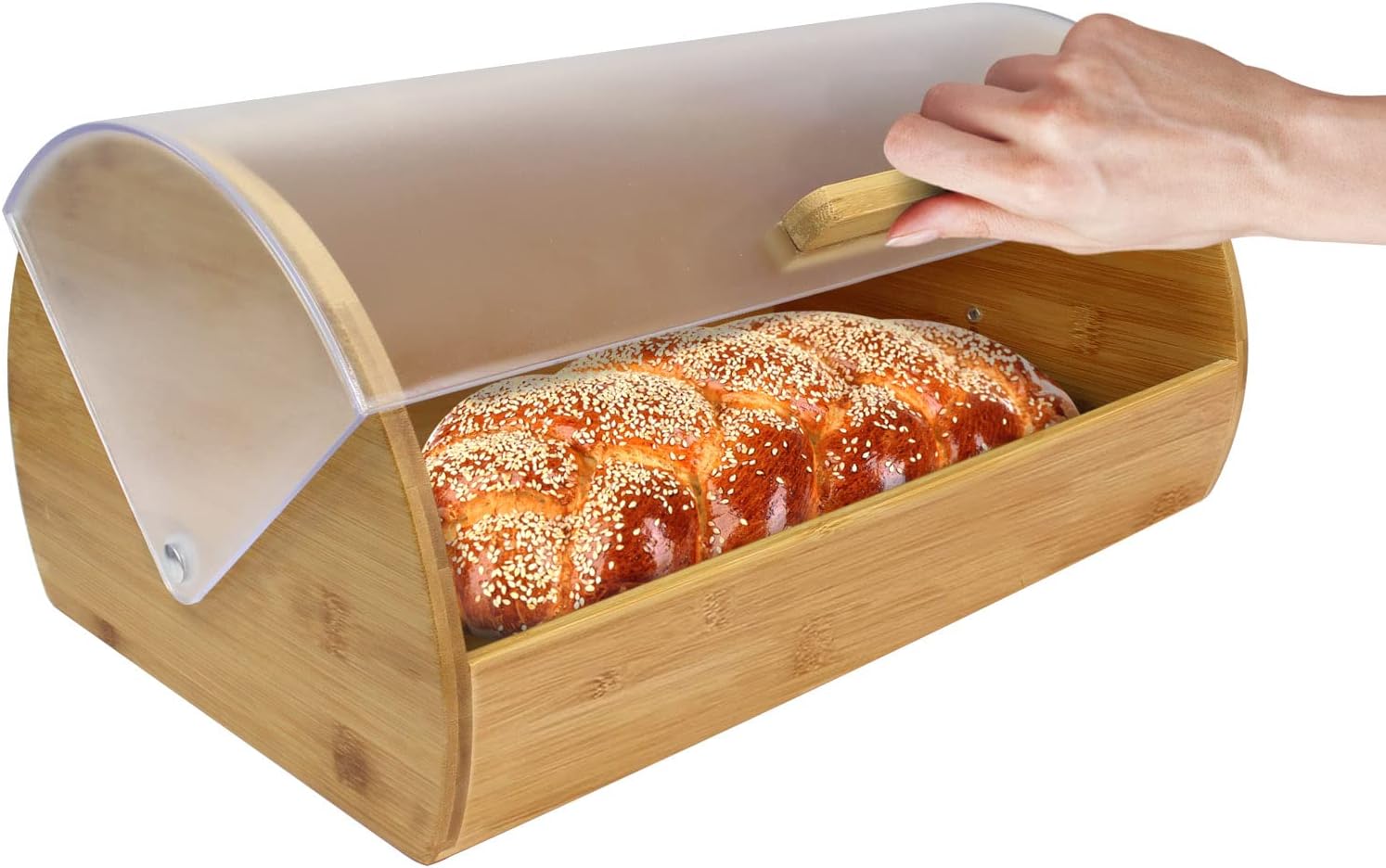 Blue Donuts Bamboo Bread Box with Acrylic Sliding Lid