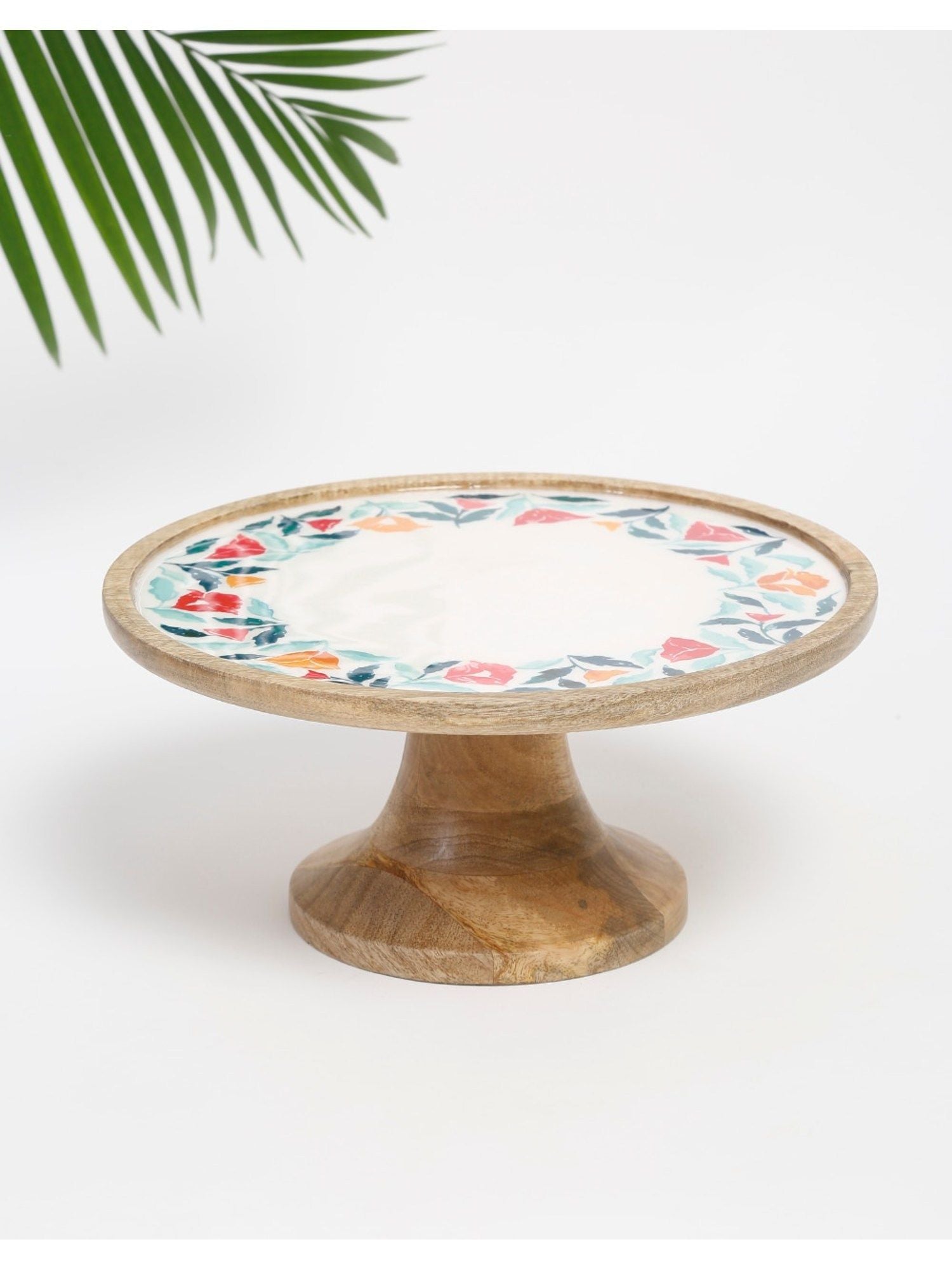 Fabindia Wood Enamelled Platter Floral Pattern 30cm