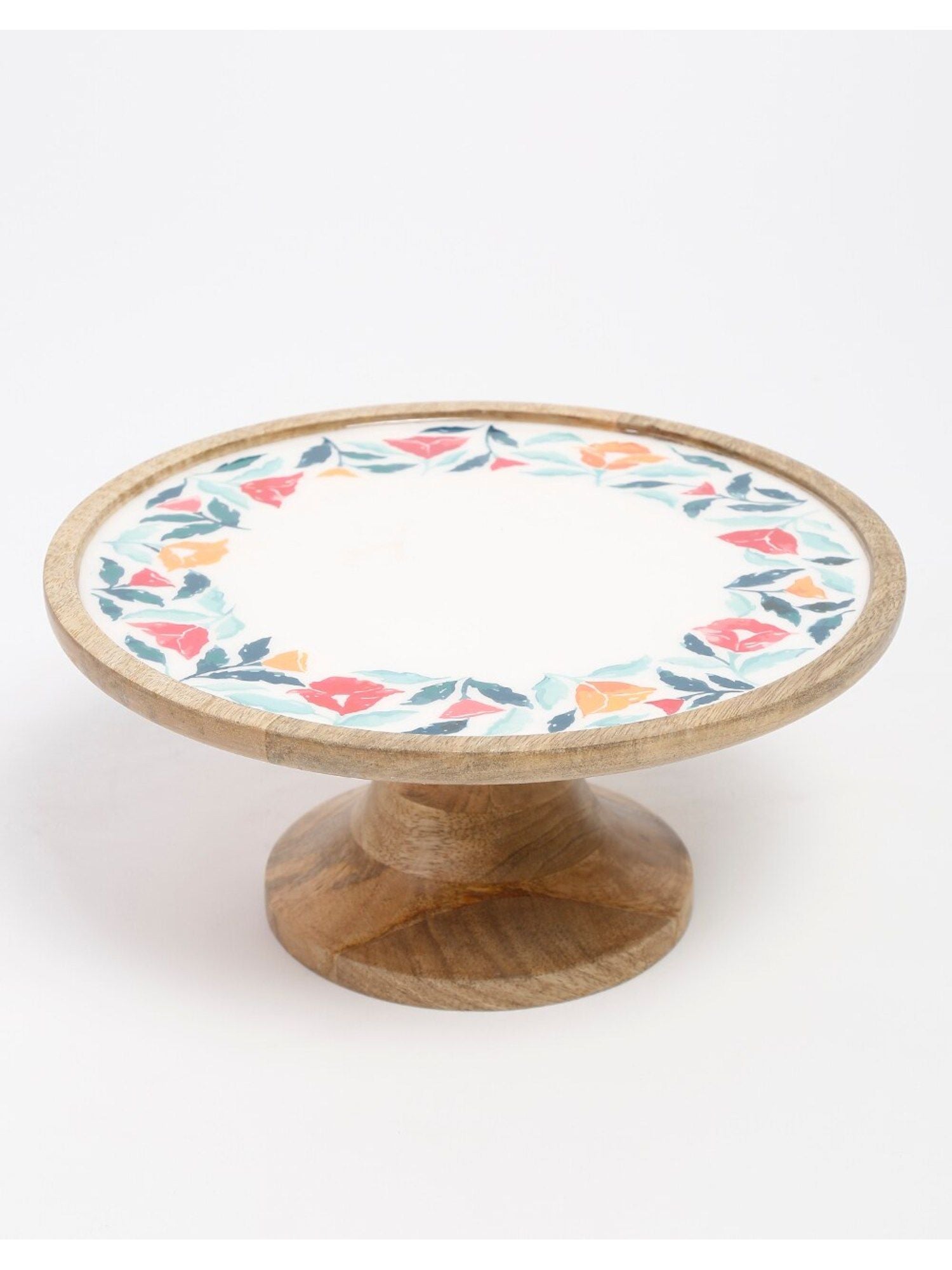 Fabindia Wood Enamelled Platter Floral Pattern 30cm