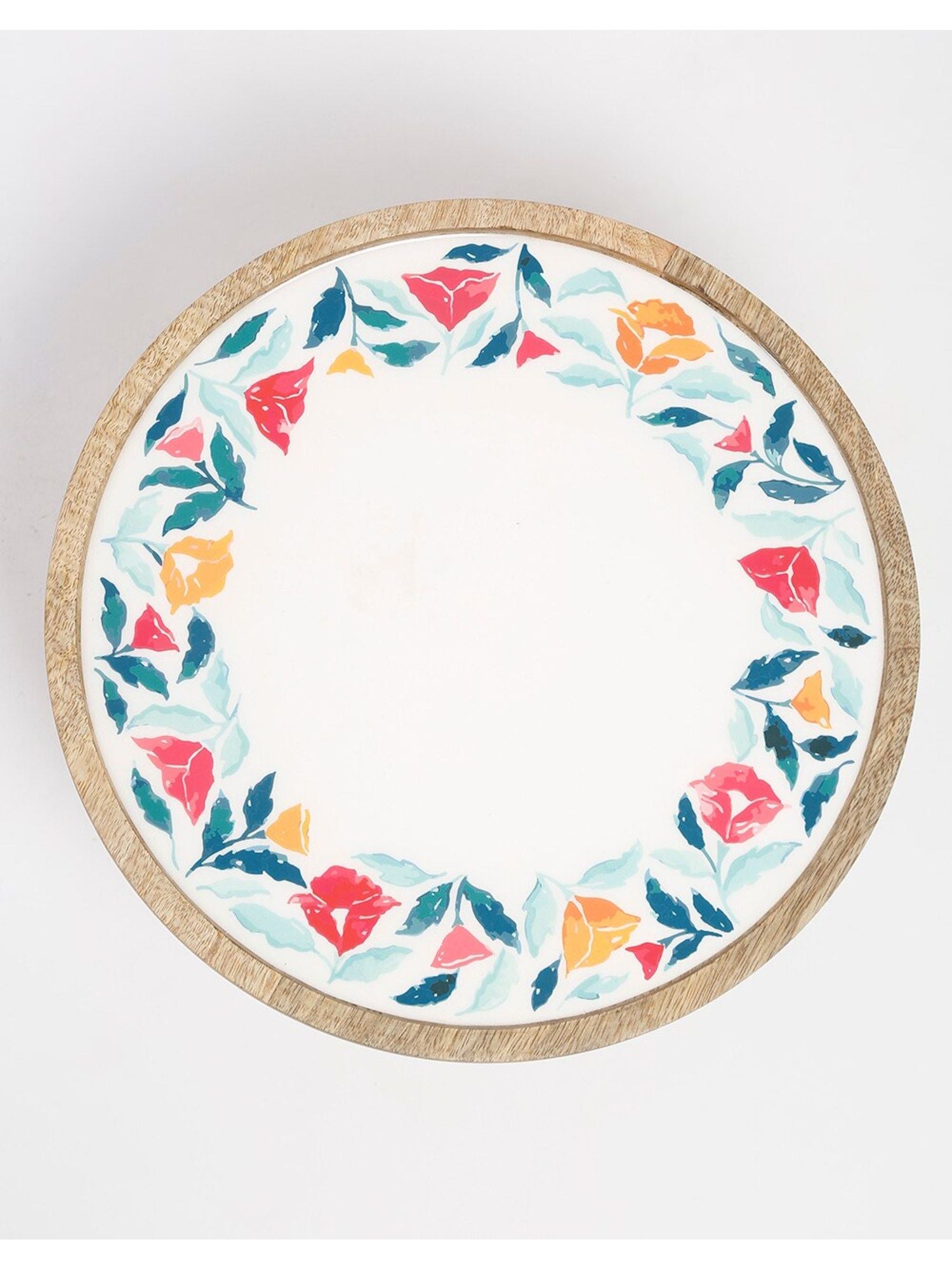 Fabindia Wood Enamelled Platter Floral Pattern 30cm