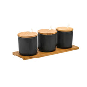 Japanese Style Ceramic Spice Jar Set with Bamboo Lids and Tray