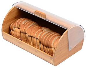 Blue Donuts Bamboo Bread Box with Acrylic Sliding Lid