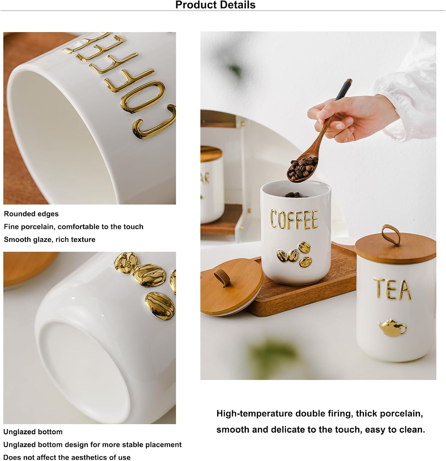 YYW Ceramic Airtight Kitchen Canister Set with Wooden Lid