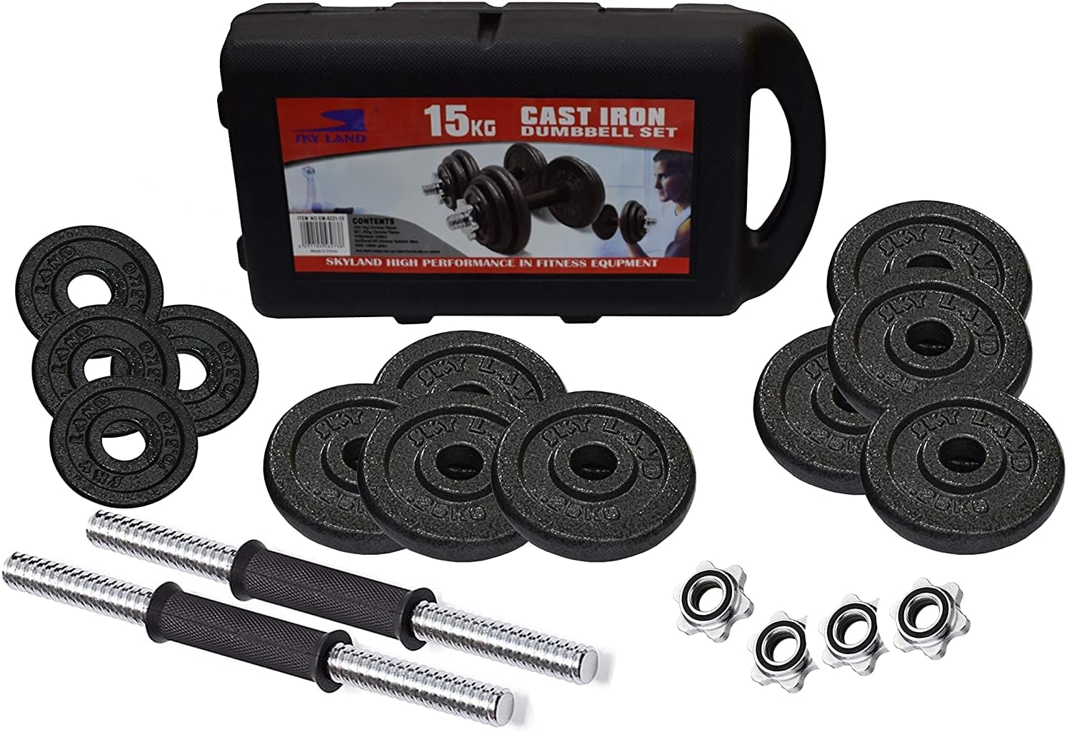 SKY LAND Adjustable Cast Iron Dumbbell Set 15kg with Case