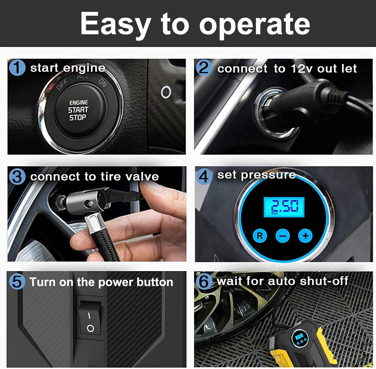 Atrosteve Digital Portable Air Compressor 12V 150PSI Auto Shut Off