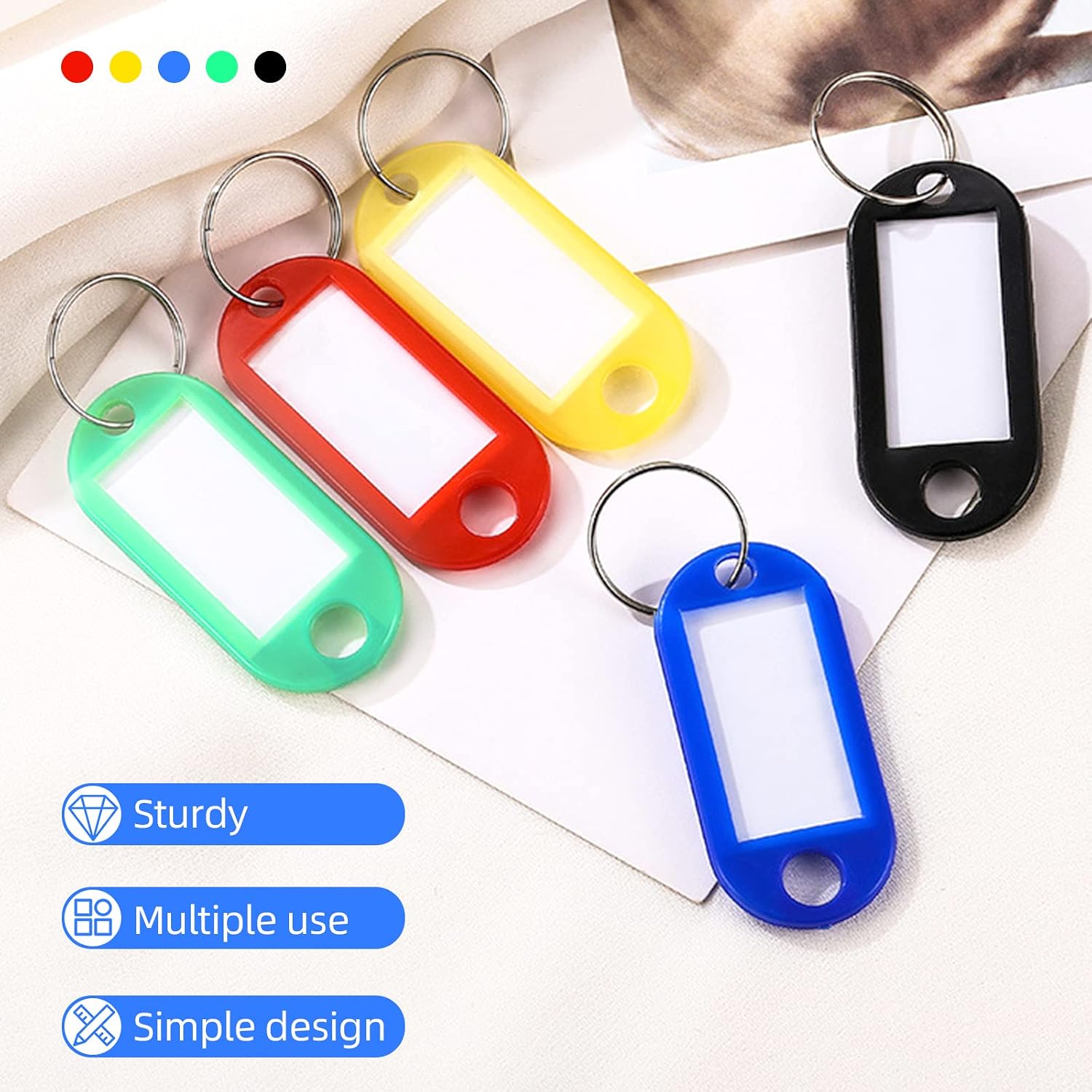 VTECHOLOGY 50-Piece Plastic Key Tags with Label Window and Split Ring