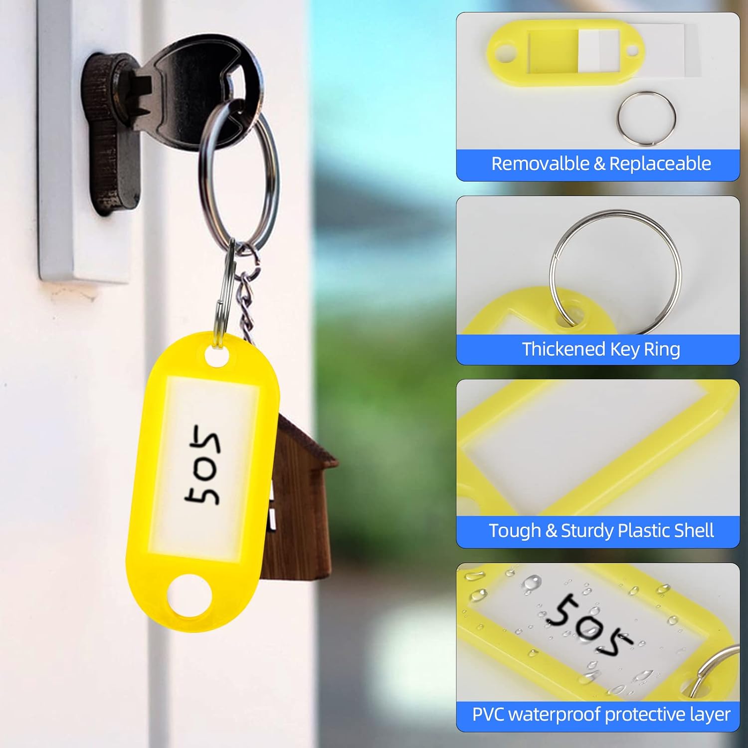 VTECHOLOGY 50-Piece Plastic Key Tags with Label Window and Split Ring