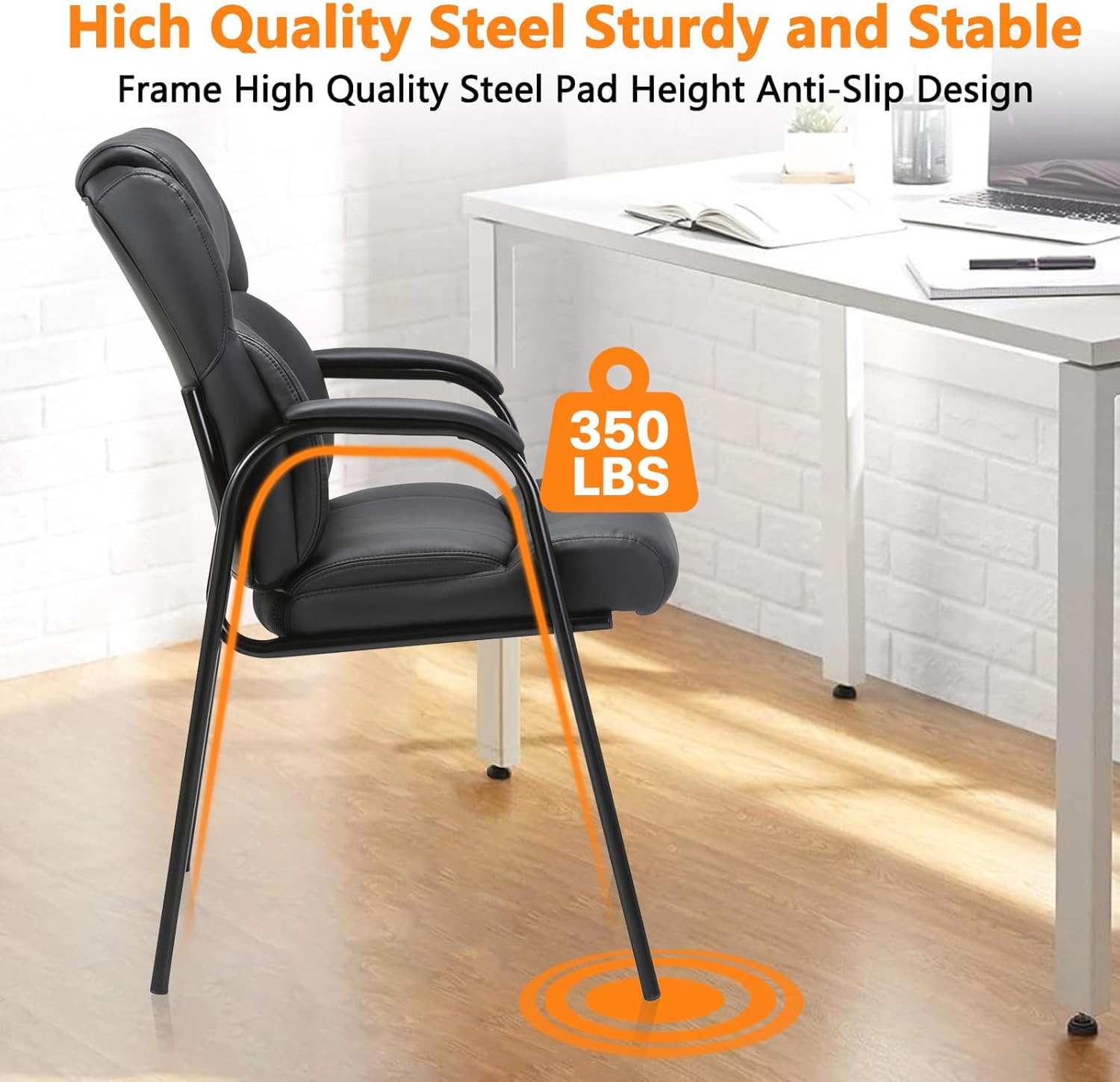 CLATINA Lopez Leather Guest Chair with Padded Arms Black