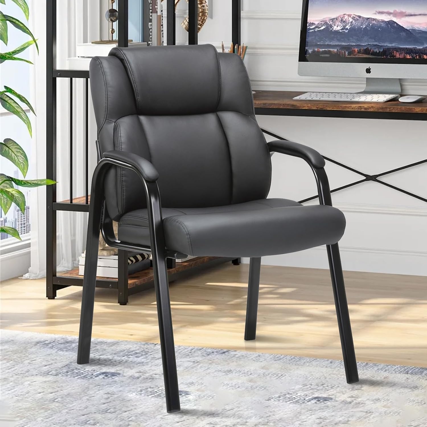 CLATINA Lopez Leather Guest Chair with Padded Arms Black