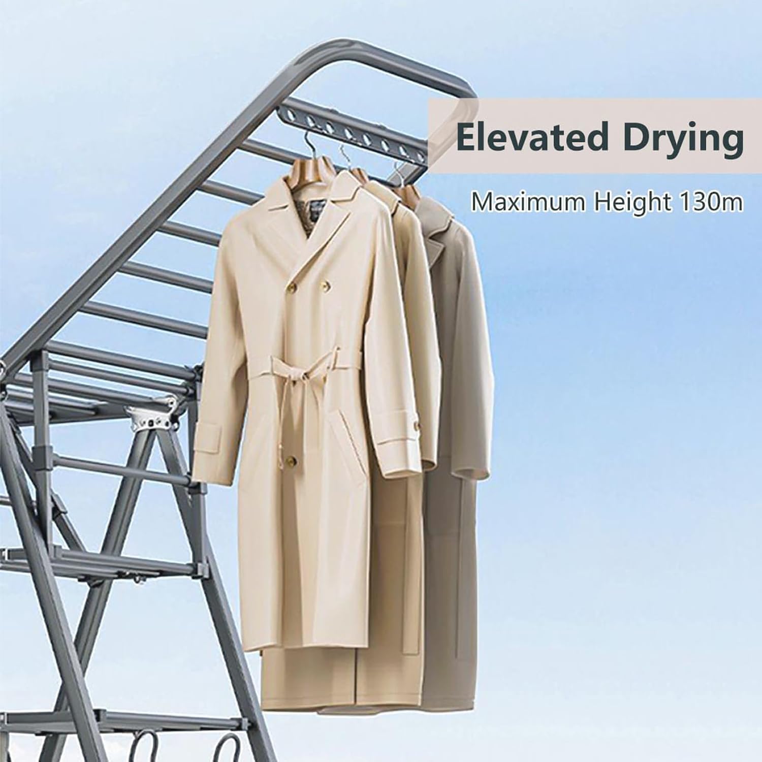 Uandhome 3-Tier Foldable Clothes Drying Rack Carbon Steel Grey