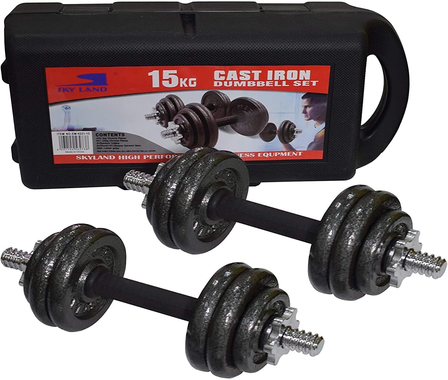 SKY LAND Adjustable Cast Iron Dumbbell Set 15kg with Case