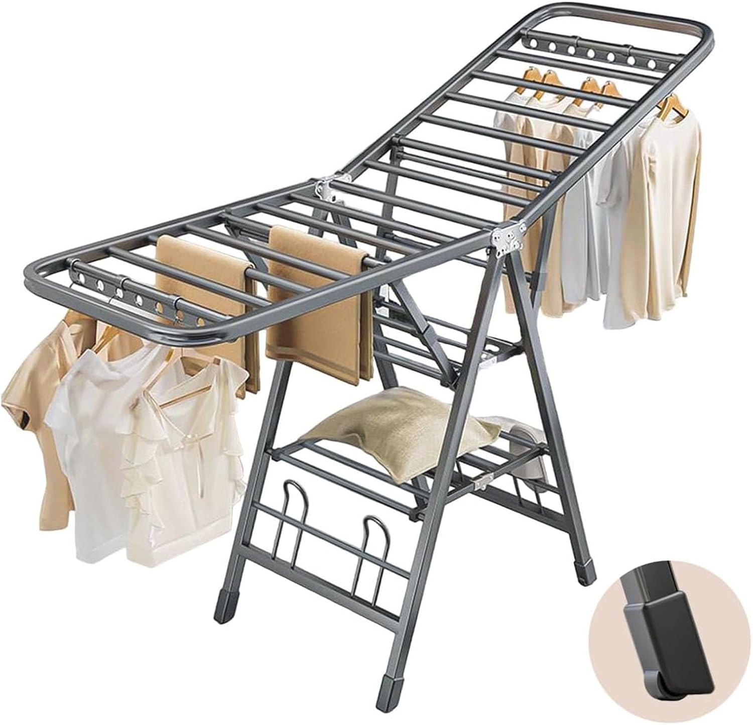 Uandhome 3-Tier Foldable Clothes Drying Rack Carbon Steel Grey