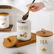 YYW Ceramic Airtight Kitchen Canister Set with Wooden Lid