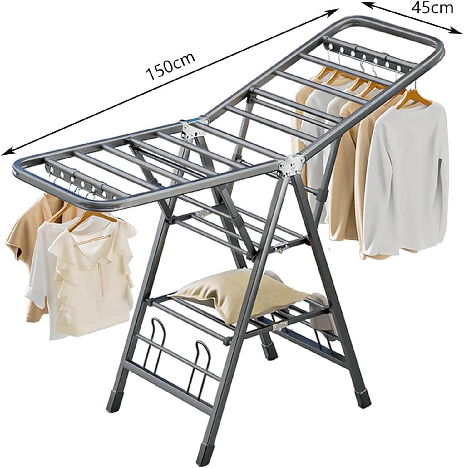 Uandhome 3-Tier Foldable Clothes Drying Rack Carbon Steel Grey