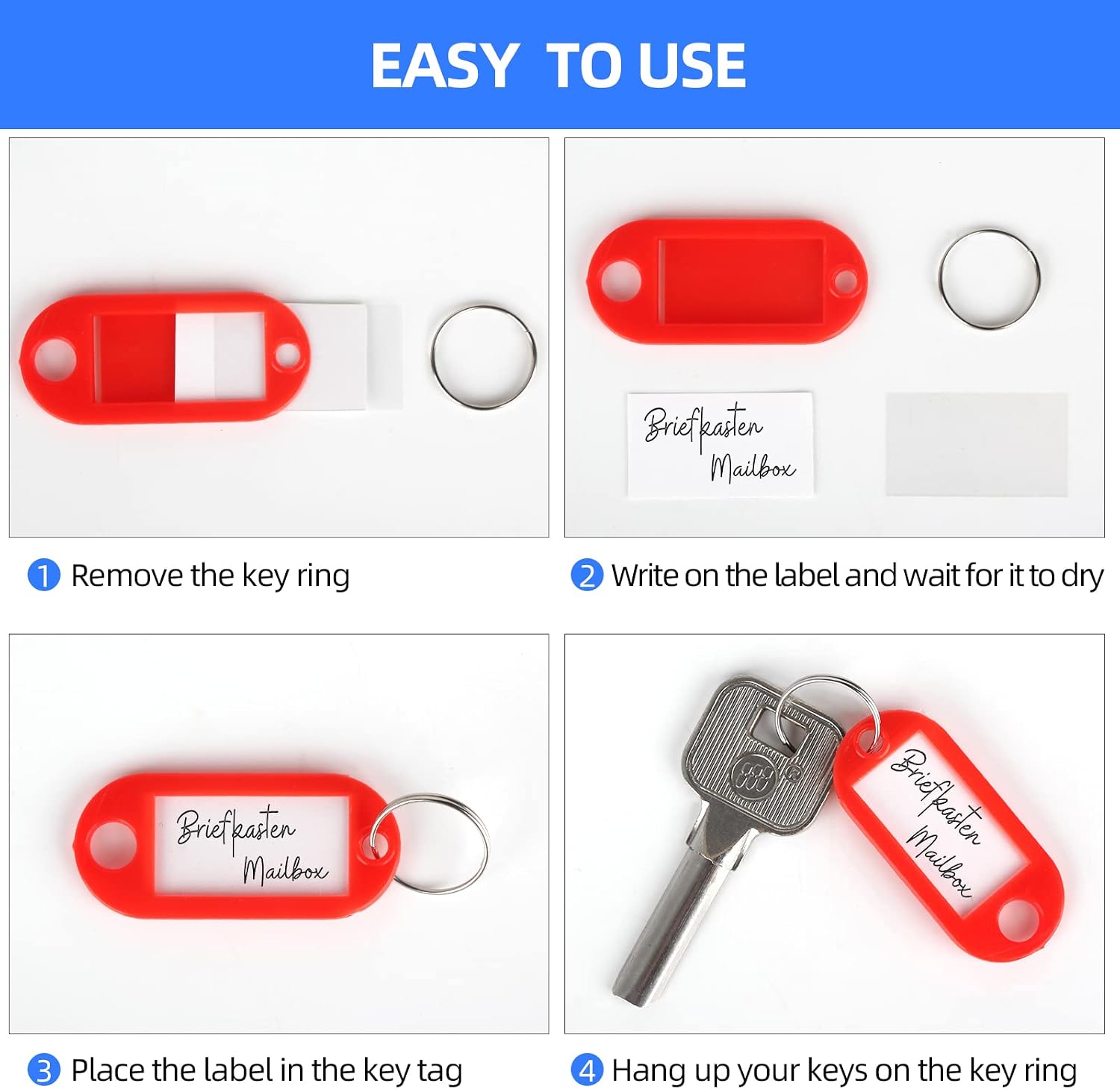 VTECHOLOGY 50-Piece Plastic Key Tags with Label Window and Split Ring