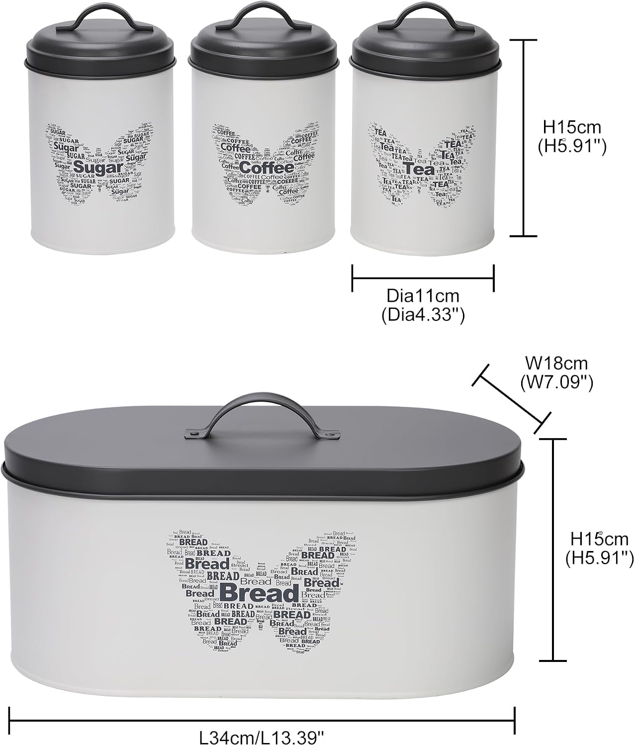 Simpa 4-Piece Metal Kitchen Storage Set with Bread Bin Canisters